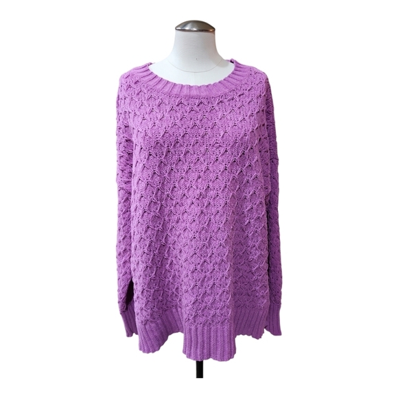 NWT Seven7 Pink Purple Knit Woven Pullover Crewneck Sweater L - Picture 2 of 9